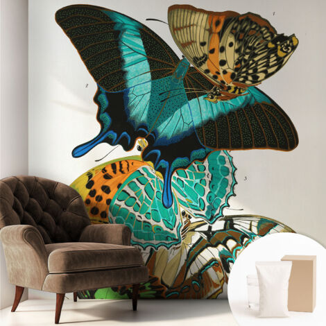 Papier peint intissé avec imprimé pour décoration intérieure pour rénovation a motif - Colle incluse gratuite Papillons colorés 250x250 cm (1/5)