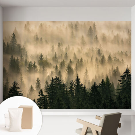 Papier peint intissé mural avec colle pour salon et chambre Décoration murale rapide - Colle incluse gratuite Brume forestière 152x104 cm (1/5)