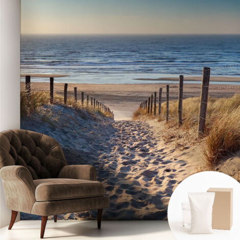 Papier peint intissé avec imprimé pour décoration intérieure pour rénovation a motif - Colle incluse gratuite Sentier de plage 250x250 cm (1/5)