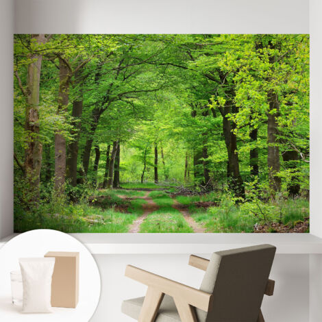 Papier peint intissé pour salon chambre à coucher peint imprimé pour mur - Colle incluse gratuite Sentier forestier 104x70 cm (1/5)