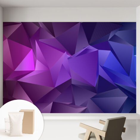 Papier peint intissé mural classique avec imprimé motifs décoratifs design élégant non‑tissé Triangles violets 152x104 cm (1/5)