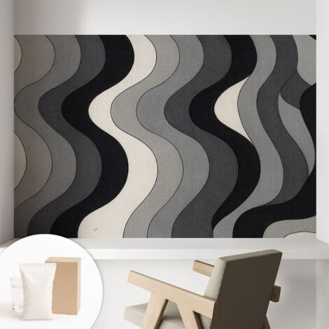 Papier peint décoratif avec colle pour salon, chambre à coucher et bureau – Design moderne et facile à poser Vagues grises 104x70 cm (1/5)