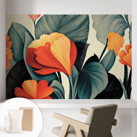 Papier peint intissé mural avec colle pour salon et chambre Décoration murale rapide - Colle incluse gratuite Fleurs colorées 104x70 cm (1/5)