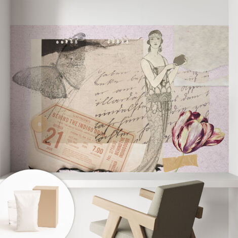 Papier peint intissé pour salon chambre à coucher peint imprimé pour mur - Colle incluse gratuite Collage nostalgique 104x70 cm (1/5)
