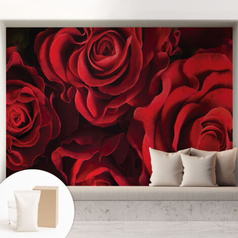 Papier peint intissé avec imprimé pour décoration intérieure pour rénovation a motif - Colle incluse gratuite Roses rouges 208x146 cm (1/5)
