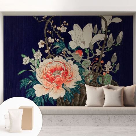 Papier peint intissé avec imprimé pour décoration intérieure pour rénovation a motif - Colle incluse gratuite Panier de fleurs 208x146 cm (1/5)