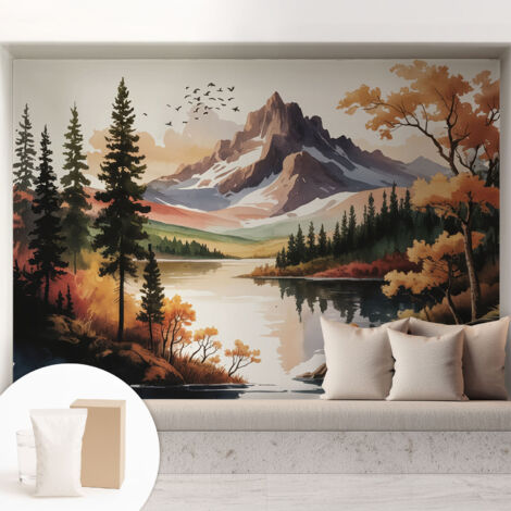 Papier peint intissé avec imprimé pour décoration intérieure pour rénovation a motif - Colle incluse gratuite Automne en montagne 208x146 cm (1/5)