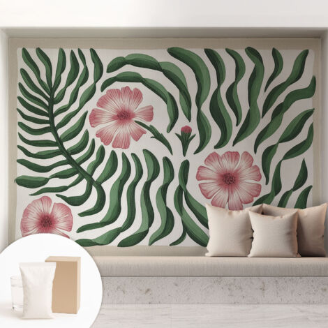 Papier peint intissé pour salon chambre à coucher peint imprimé pour mur - Colle incluse gratuite Fleurs et feuilles 208x146 cm (1/5)