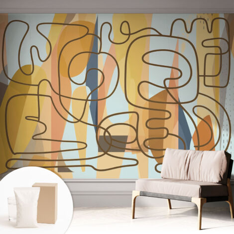 Papier peint intissé avec imprimé pour décoration intérieure pour rénovation a motif - Colle incluse gratuite Formes abstraites 312x219 cm (1/5)