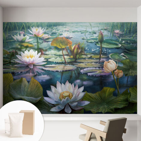 Papier peint intissé décoratif pour salon chambre et cuisine Facile à poser avec colle Fleurs de l'étang 152x104 cm (1/5)