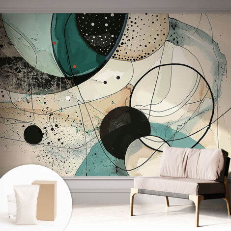 Papier peint intissé pour salon chambre à coucher peint imprimé Installation facile - Colle incluse gratuite Cercles colorés 312x219 cm (1/5)