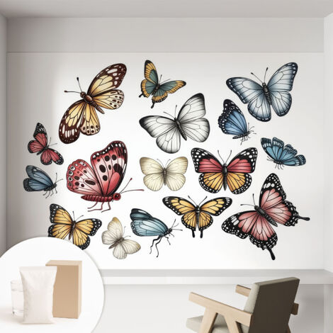 Papier peint intissé mural classique avec imprimé motifs décoratifs design élégant non‑tissé Papillons paradisiaques 152x104 cm (1/5)