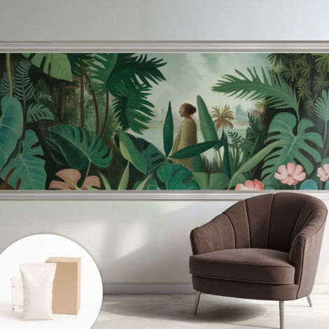 Papier peint intissé pour salon chambre à coucher peint imprimé Installation facile - Colle incluse gratuite Jungle exotique 250x104 cm (1/5)