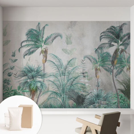 Papier peint intissé avec imprimé pour décoration intérieure pour rénovation a motif - Colle incluse gratuite Oasis exotique 152x104 cm (1/5)
