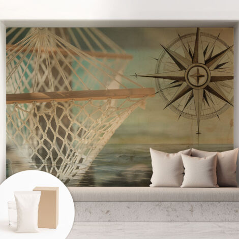Papier peint intissé mural avec imprimé motifs décoratifs - style contemporain - Colle incluse gratuite Détente au bord de la mer 208x146 cm (1/5)