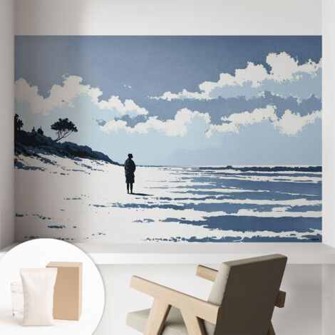 Papier peint intissé classique moderne pour salon et chambre à coucher Décoration rapide avec colle Silence de la plage 104x70 cm (1/5)