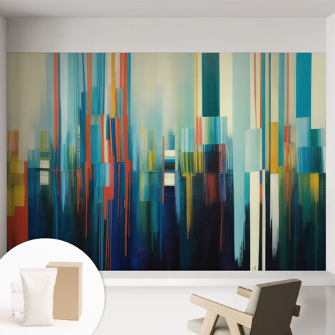 Papier peint intissé mural avec imprimé motifs décoratifs - style contemporain - Colle incluse gratuite Rayures abstraites 152x104 cm (1/5)