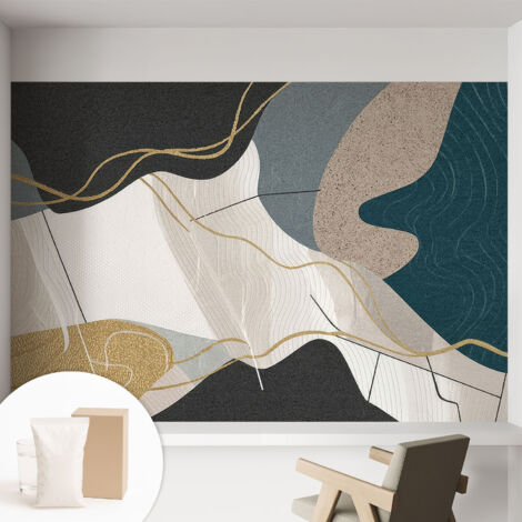 Papier peint intissé avec imprimé pour décoration intérieure pour rénovation a motif - Colle incluse gratuite Formes abstraites 152x104 cm (1/5)