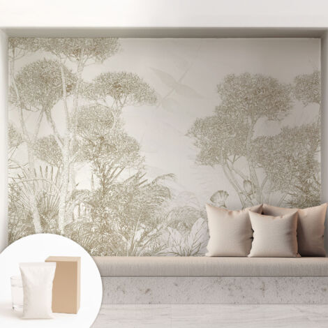 Papier peint intissé mural classique avec imprimé motifs décoratifs design élégant non‑tissé Végétation tropicale 208x146 cm (1/5)
