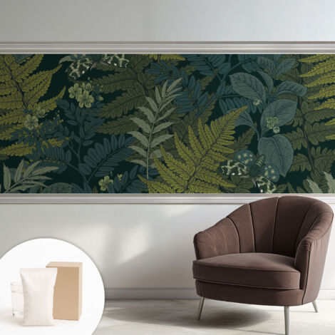 Papier peint intissé avec imprimé pour décoration intérieure pour rénovation a motif - Colle incluse gratuite Élégance verte 250x104 cm (1/5)