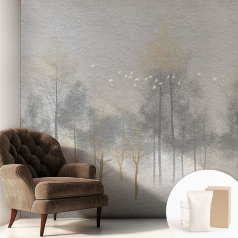 Papier peint intissé avec imprimé pour décoration intérieure pour rénovation a motif - Colle incluse gratuite Harmonie forestière 250x250 cm (1/5)