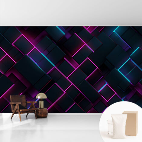 Papier peint intissé avec imprimé pour décoration intérieure pour rénovation a motif - Colle incluse gratuite Géométrie néon 416x254 cm (1/5)