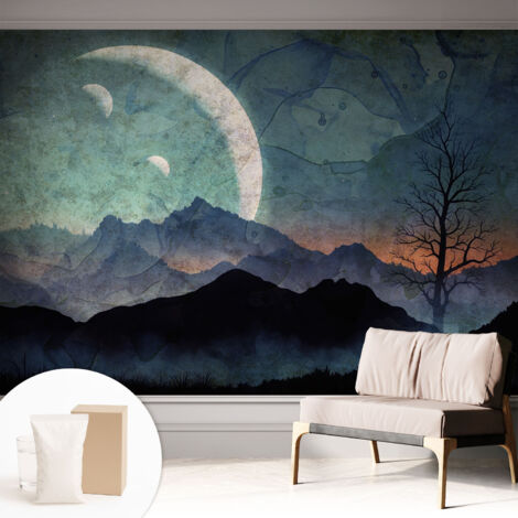 Papier peint intissé avec imprimé pour décoration intérieure pour rénovation a motif - Colle incluse gratuite Paysage nocturne 312x219 cm (1/5)