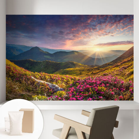 Papier peint intissé à motifs décoratifs pour salon chambre et bureau Décoration murale élégante avec colle Panorama de montagne 104x70 cm (1/5)