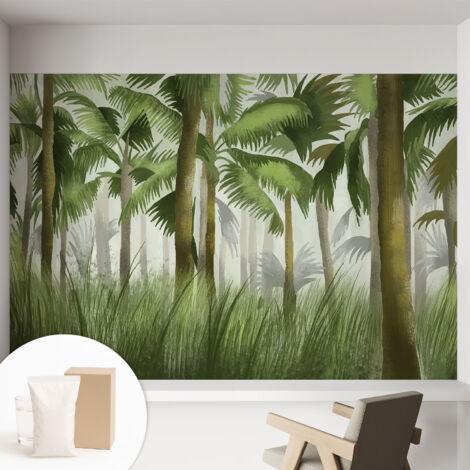 Papier peint intissé à motifs décoratifs pour salon chambre et bureau Décoration murale élégante avec colle Forêt tropicale 152x104 cm (1/5)