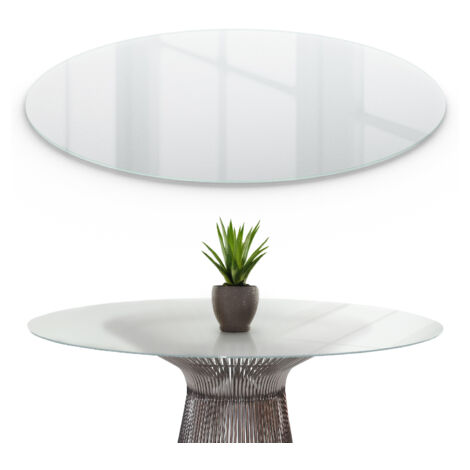 Grand Plateau en verre - givré de table - Rond - pour table basse - pour table à manger - avec  couches antidérapantes  fi 100 cm