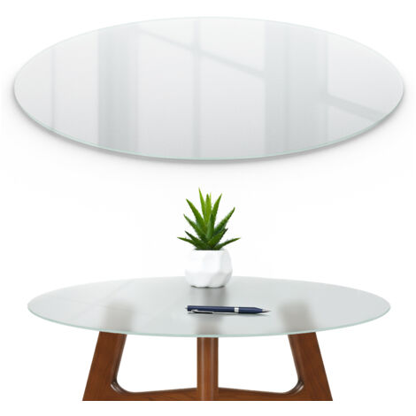 Plateau de table - en verre givré - Rond - pour table basse - pour table de cuisine - avec bords polis - pour table à manger - fi 50 cm