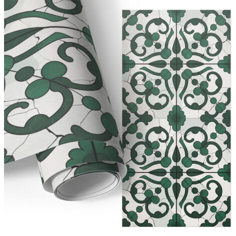 Film adhésif - adhésif décoratif - facile à poser - pour meubles - pour cuisine - pour table Ornements verts 75x150 cm (1/5)