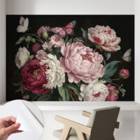Papier peint adhésif autocollant pour salon chambre à coucher peint imprimé Installation facile Pivoines et papillons 104x70 cm