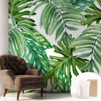 Papier peint avec colle pour décoration moderne de salon chambre à coucher cuisine et bureau Facile Feuilles exotiques 250x250 cm