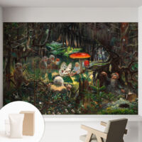 Papier peint intissé mural avec imprimé motifs uniques apparence moderne - Colle incluse gratuite Forêt féérique 152x104 cm