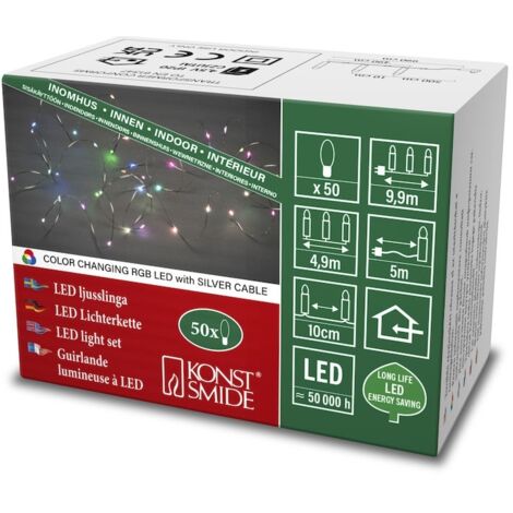 KONSTSMIDE 6331-590 Micro LED Lichterkette, mit langsamem RGB-Farbwechsel, 100 RGB Dioden, 4.5V Innentrafo, silberfarbener Draht (1/5)