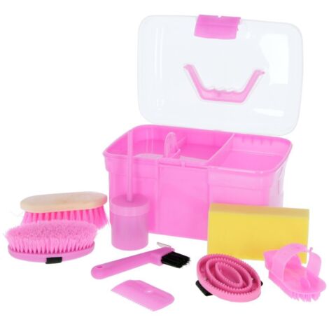 Kerbl Putzbox rosa mit Inhalt 8-teilig für Kinder Putzkiste mit Bürsten