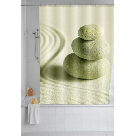 Wenko, Duschvorhang Sand und Stone waschbar mit 12 Duschvorhangringen