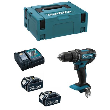 Trapano a percussione 18V MAKITA + 2 batterie Li-Ion 5Ah + caricabatterie + valigetta Makpac - DHP482RTJ