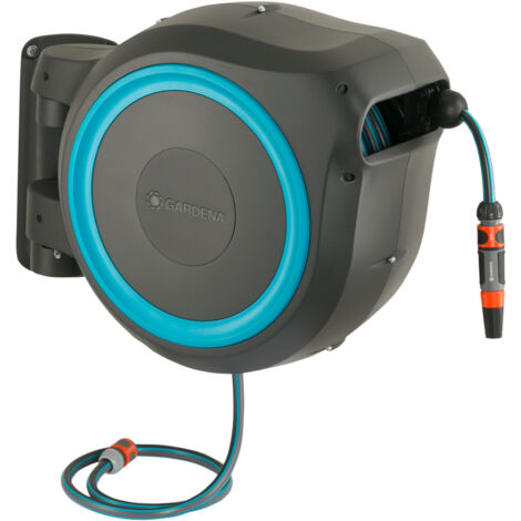 GARDENA Avvolgitubo da parete automatico RollUp L (azzurro): tubo 30 m incluso (18625-20)