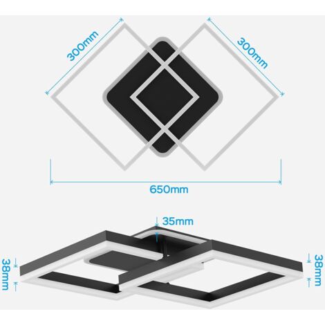 Anten LED Deckenlamape Wohnzimmer Modern Geometrisch, 40W Wohnzimmerlampe mit Fernbedienung Stufenlos Dimmbar 3000-6500K, Deckenleuchte aus Metall für Wohnzimmer Schlafzimmer, Schwarz