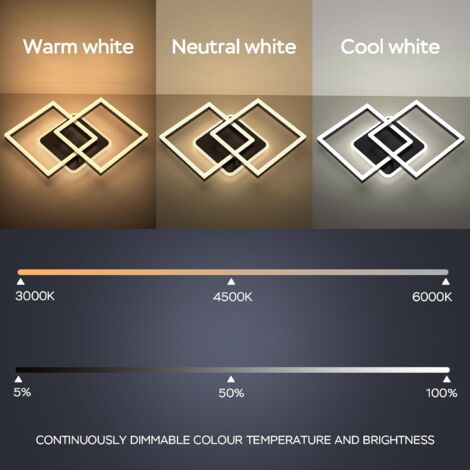 Anten LED Deckenlamape Wohnzimmer Modern Geometrisch, 40W Wohnzimmerlampe mit Fernbedienung Stufenlos Dimmbar 3000-6500K, Deckenleuchte aus Metall für Wohnzimmer Schlafzimmer, Schwarz