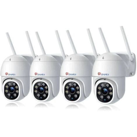 Lot de 4 caméras de surveillance WiFi extérieure PTZ 1080P – Rotation 355°/90° – Détection humaine – Vision nocturne couleur 30m – Étanchéité IP66