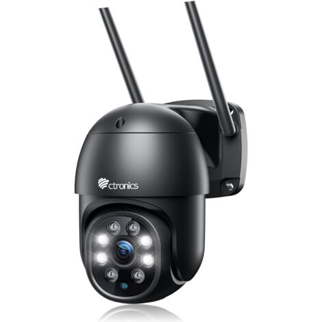 Ctronics Caméra de Surveillance WiFi Extérieure PTZ Caméra 380C Plus 4MP Noir 360° Détection de Mouvements Humaine Portée 30M