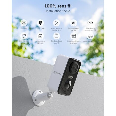 COCOCAM Camera Surveillance 2K WiFi Extérieur/Intérieur Batterie, AI ...
