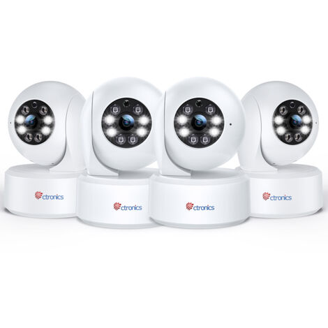 Lot de 4 Caméra Surveillance 4K 8MP Ctronics 2,4/5GHz WiFi Suivi Auto Détection Intelligente Personne/Animaux 360° PTZ Cloud et Stockage Carte TF 256Go
