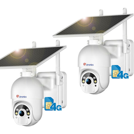 Lot de 2 Caméra Surveillance 3G/4G LTE Ctronics 2,5K 4MP avec Carte SIM Détection Humaine PIR Sirène et Projecteurs d'Avertissement