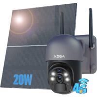 Caméra de surveillance extérieure 4G avec panneau solaire 20W – 20,000mAh – Enregistrement 24/7 – Vision nocturne HD 2K – Détection de mouvement PIR - XEGA 3 G