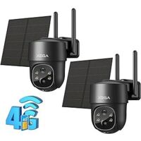 Lot de 2 caméras de surveillance 3G/4G LTE solaires – 2K HD extérieure sans fil – Vision nocturne – Détection de mouvement – IP66 - HD 4 G
