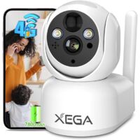 Caméra de surveillance intérieure 4G Xega 2K avec carte SIM, batterie rechargeable, rotation 355°, détection AI PIR, vision nocturne
